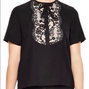 Sandro Black Etta Lace-Inset Back-Zip Blouse